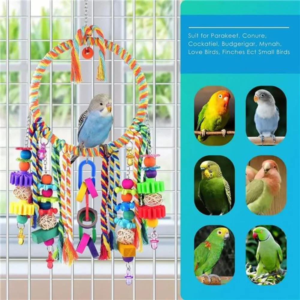 Bird Toys, Bird Swing Toy Bird Perch with Colorful Chewing Toys, Lovebirds